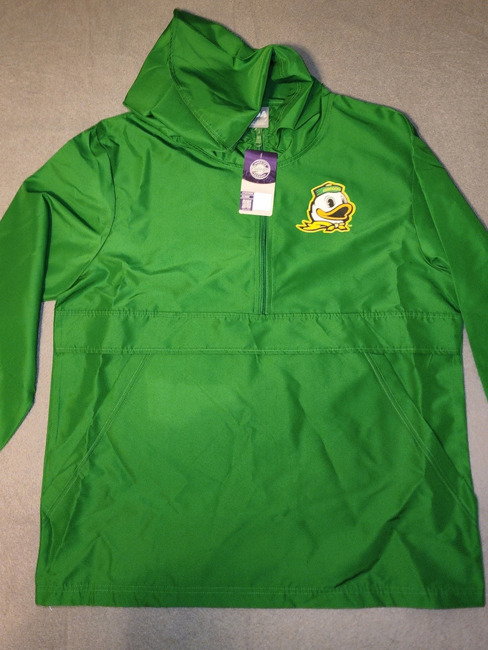 CSA Oregon Ducks Half Zip Pull Over Windbreaker Jacket, New, Large, Green, NCAA